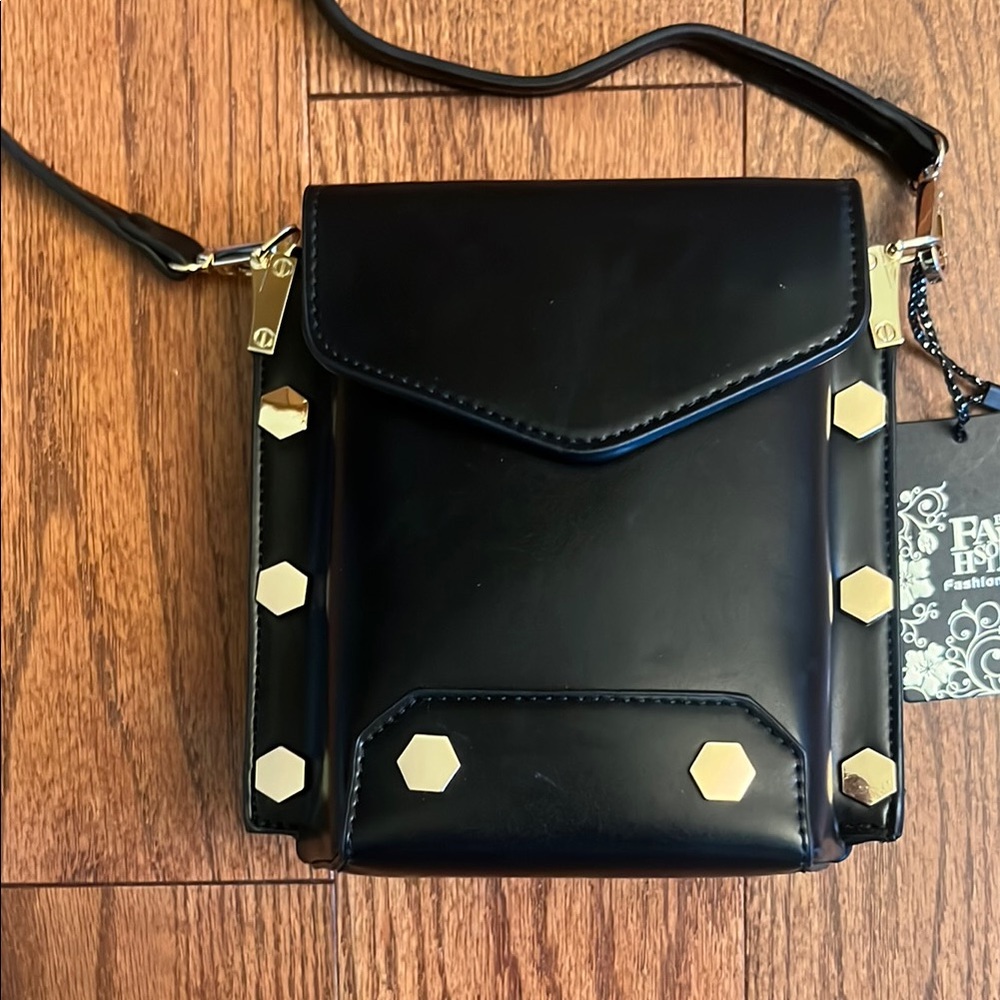 Shoulder Black Bag with Gold Accents